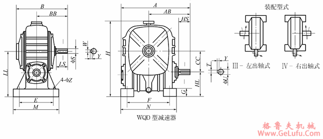 WQD型圆柱蜗杆减速器主要尺寸