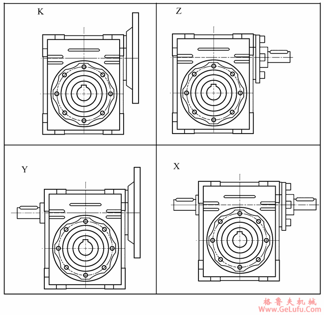WWJ系列蜗杆减速器输入及输出型式代号
