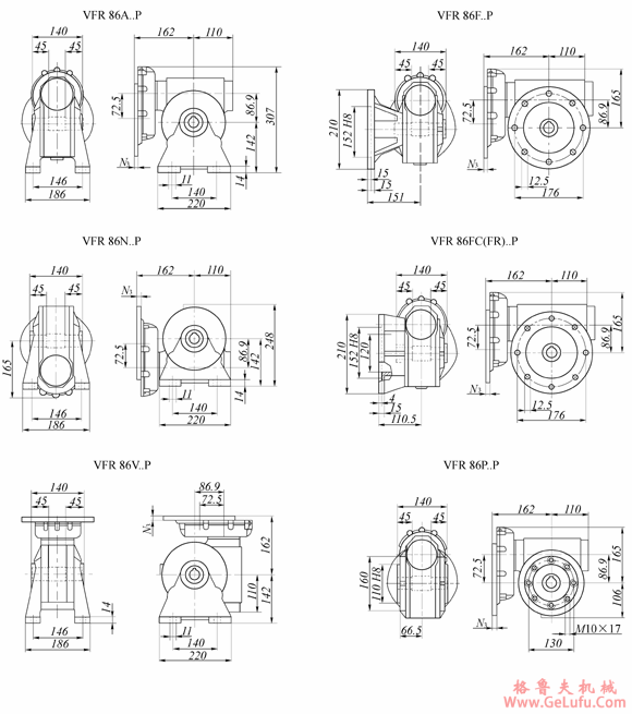 VFR86..P系列蜗轮蜗杆减速机外形及安装尺寸