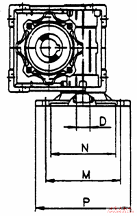 NMRV30、NMRV40、NMRV50、NMRV63、NMRV75、NMRV90、NMRV110型铝合金微型蜗杆减速机同向输出轴伸尺寸及安装规格轴芯尺寸Q/JF01-1999(图3)