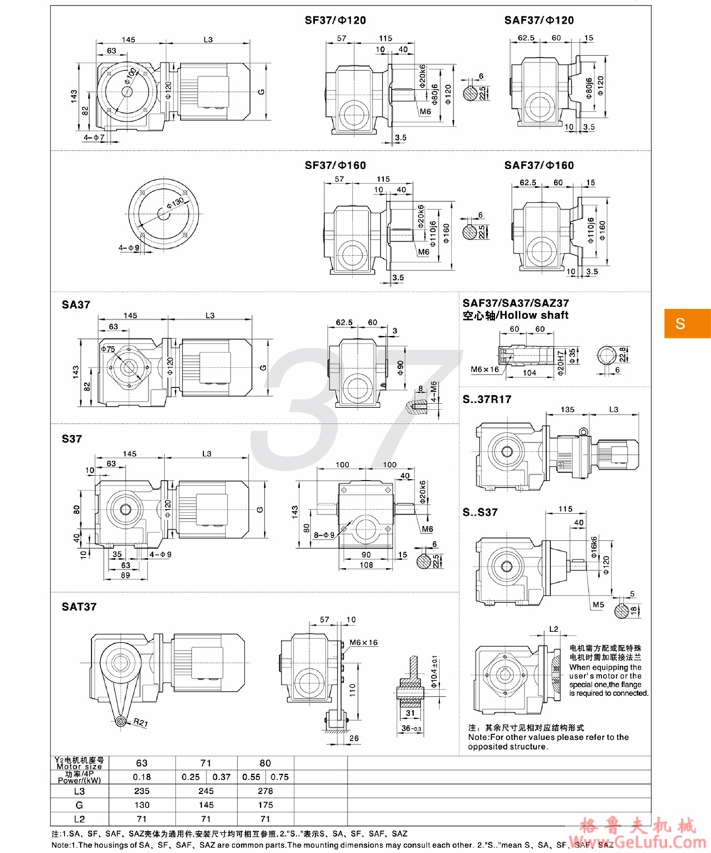 S87、SA87、SF87、SAT87、SAF87、SAZ87、SS87、SAS87、SFS87、SATS87、SAFS87、SAZS87斜齿轮蜗轮减速机(图16)