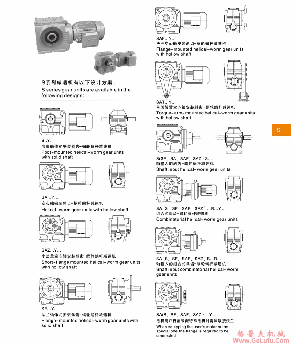 S77、SA77、SF77、SAT77、SAF77、SAZ77、SS77、SAS77、SFS77、SATS77、SAFS77、SAZS77斜齿轮蜗轮减速机(图1)