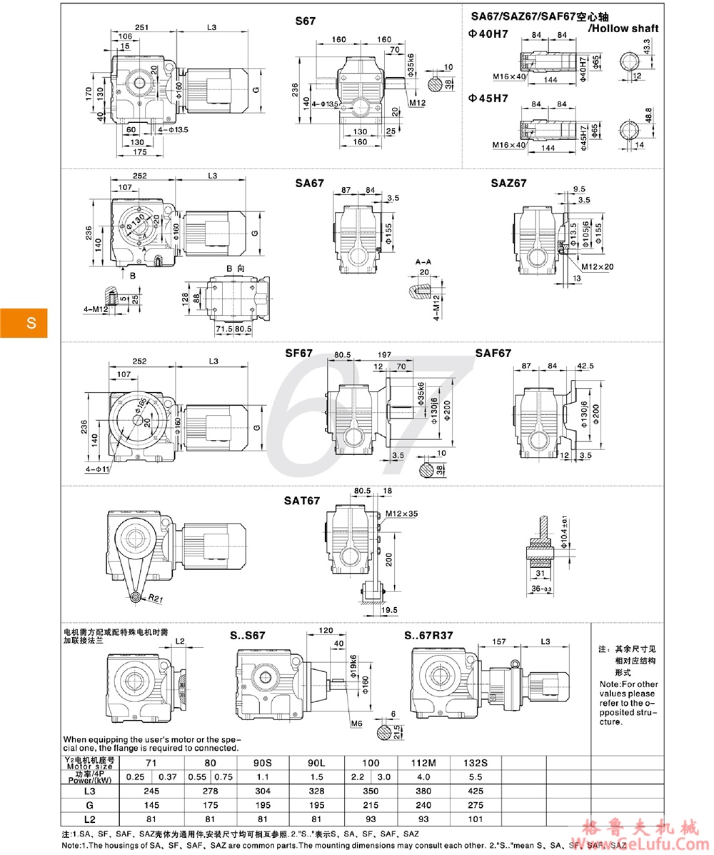 S77、SA77、SF77、SAT77、SAF77、SAZ77、SS77、SAS77、SFS77、SATS77、SAFS77、SAZS77斜齿轮蜗轮减速机(图19)