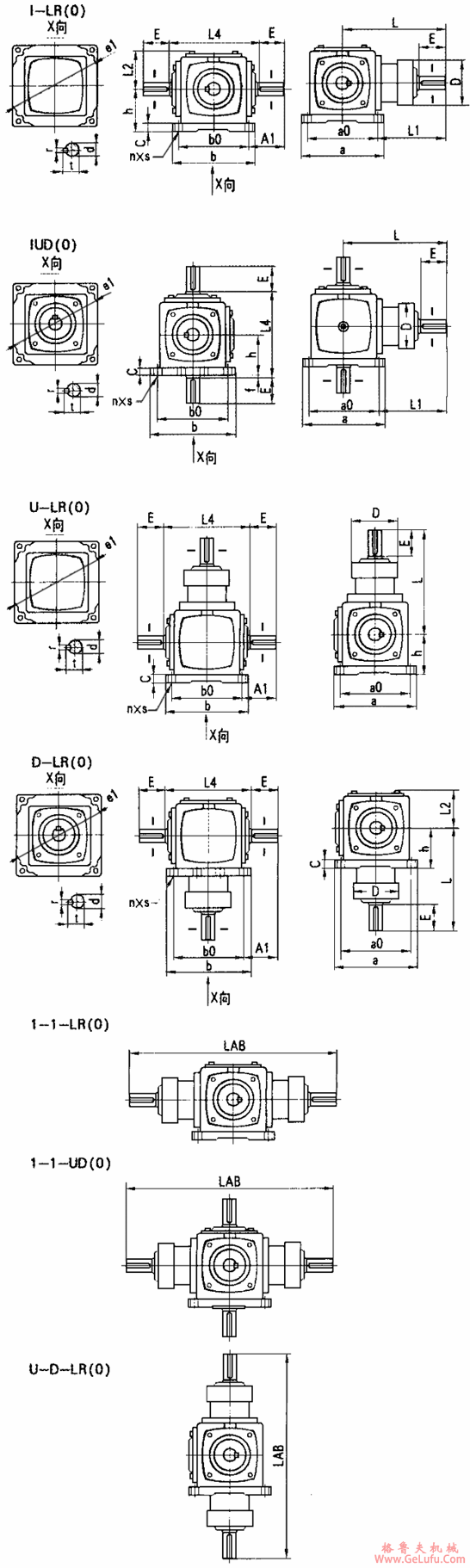 AT系列弧齿锥齿轮减速机轴配置及轴旋转方向的关系、安装型式及尺寸图表 (图3)