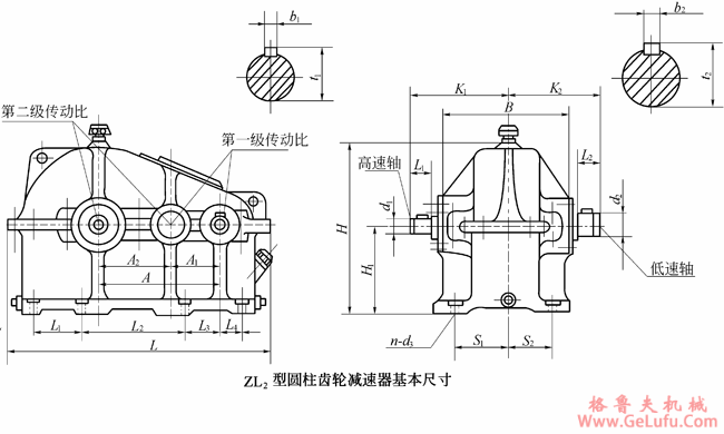 ZL2（Ⅱ1Ч2）型圆柱齿轮二级减速机外形及安装尺寸(图2)