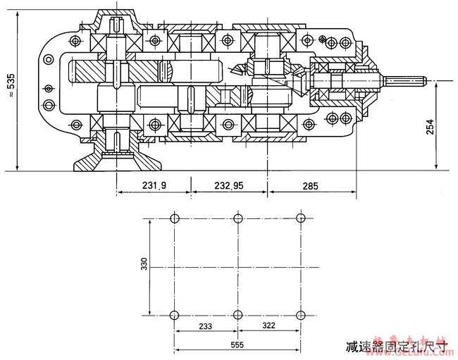 SPJ-800型矿用减速机外型结构尺寸(图4)