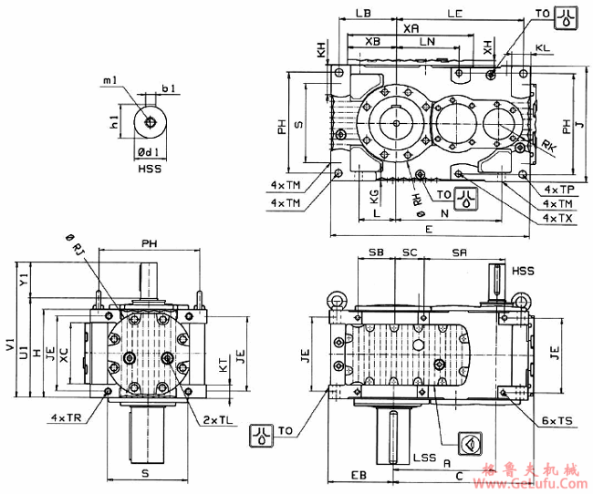 MC系列硬齿面中型齿轮减速机安装尺寸(2级斜齿轮减速机垂直安装)(图2)