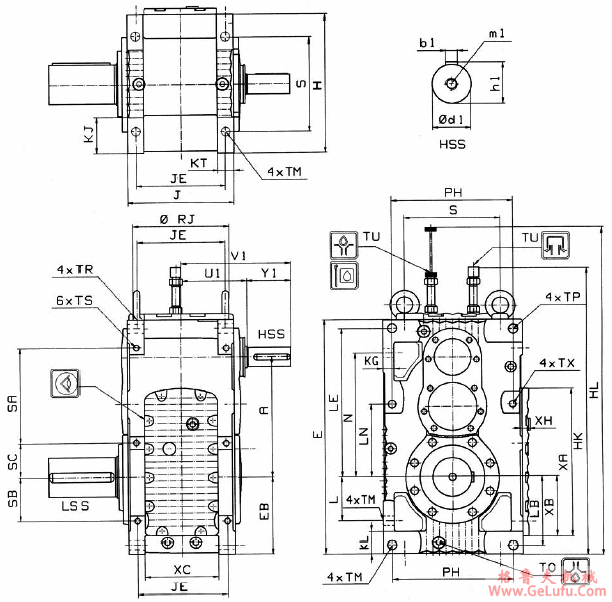 MC系列硬齿面中型齿轮减速机安装尺寸(3级斜齿轮减速机竖立安装)(图2)