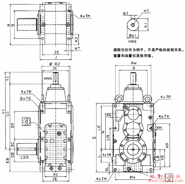 MC系列硬齿面中型齿轮减速机安装尺寸(3级锥齿轮斜齿轮减速机竖立安装)(图2)