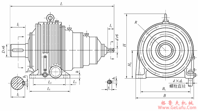 NGW73、NGW83、NGW93、NGW103、NGW113、NGW123、三级减速机外形尺寸JB1799-76(图2)