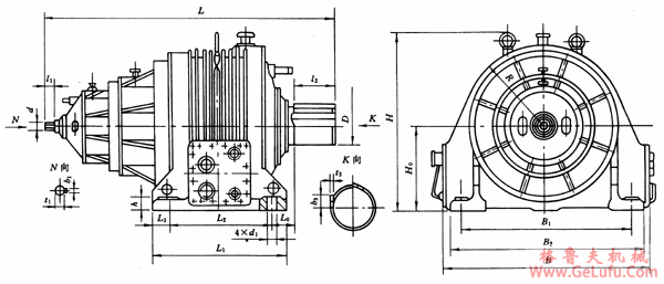 ZZL355、ZZL400、ZZL450、ZZL500、ZZL560、ZZL630、ZZL710、ZZL800、ZZL900、ZZL1000、ZZL1120、ZZL1250、ZZL1400、ZZL1600、ZZL1800型行星齿轮减速机外形及安装尺寸JB/T9043.2-1999(图2)