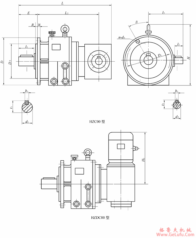 HZC16、HZDC16、HZC18、HZDC18、HZC20、HZDC20、HZC22、HZDC22、HZC25、HZDC25、HZC28、HZDC28、HZC31、HZDC31、HZC35、HZDC35、HZC40、HZDC40、HZC45、HZDC45、HZC50、HZDC50、HZC56、HZDC56型垂直出轴混合少齿差行星齿轮减速机型式及主要尺寸JB/T7344-1994(图2)