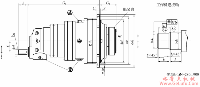 TP系列行星齿轮减速机安装尺寸（传动比280～900）(图2)
