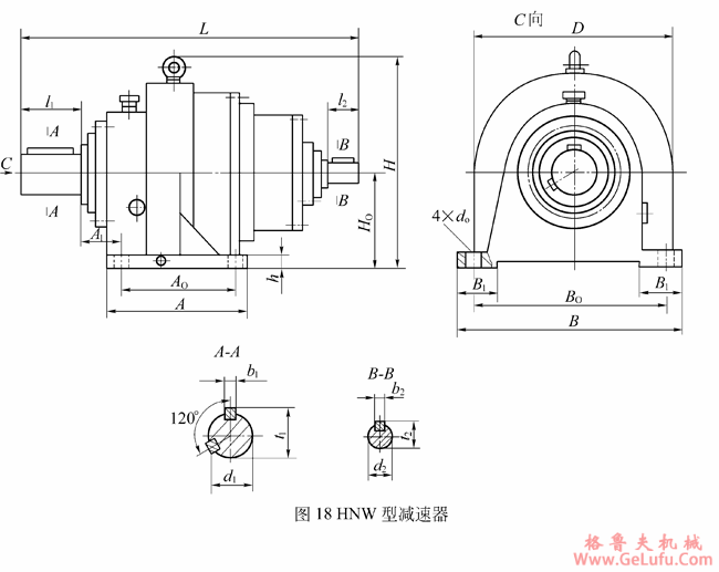 HNW-C型星轮减速机外形及安装尺寸JB/T8712-1998(图2)