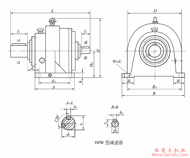 HJW-D型星轮减速机外形及安装尺寸JB/T8712-1998(图2)