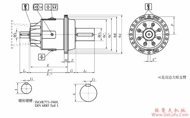 P20…N…-010/VVN实心轴,法兰安装外形尺寸(图2) P20…N…-010/VVN实心轴,法兰安装外形尺寸(图2)