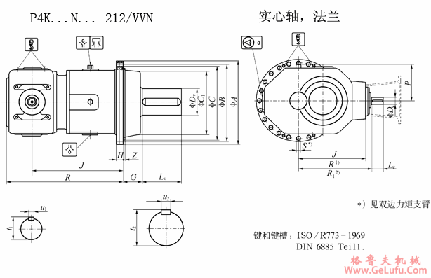 P4K…N…-212/VVN实心轴，法兰安装外形尺寸(图2)