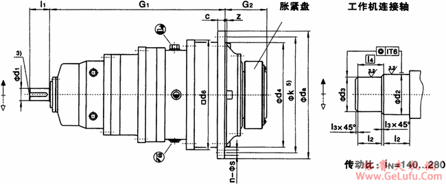 JP系列行星齿轮减速机安装尺寸（型号：JP3NAZ 规格：9..36）(图2)