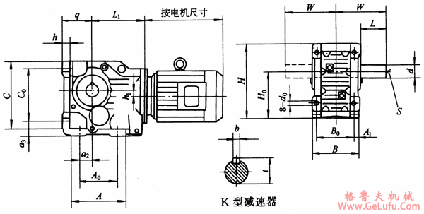 K系列螺旋锥齿轮减速机外形及安装尺寸Q/ZTB 06-2001(图2)