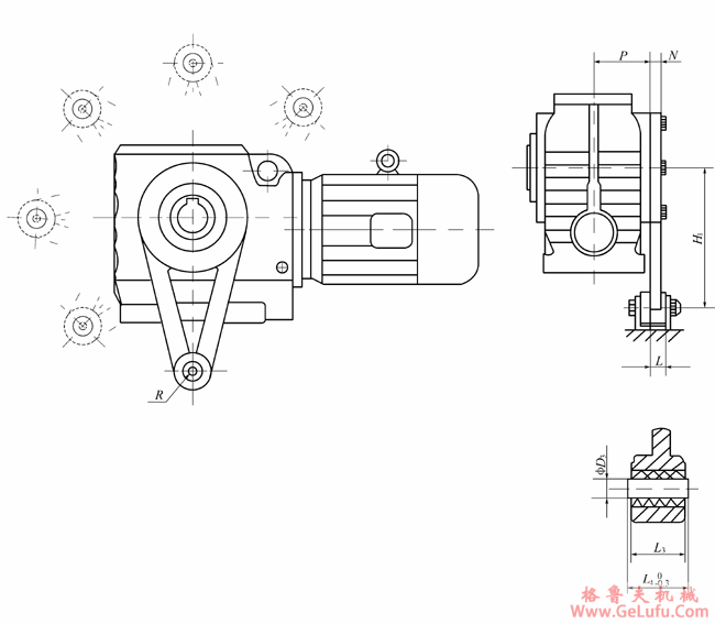 JTS..37-97/T..系列斜齿轮-蜗轮减速电机外形及安装尺寸(图2) JTS..37-97/T..系列斜齿轮-蜗轮减速电机外形及安装尺寸(图2)