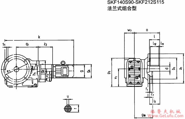 SKF140S90-SKF212S115法兰式组合型斜齿轮―蜗旋伞齿轮减速电机外形及安装尺寸(图2)