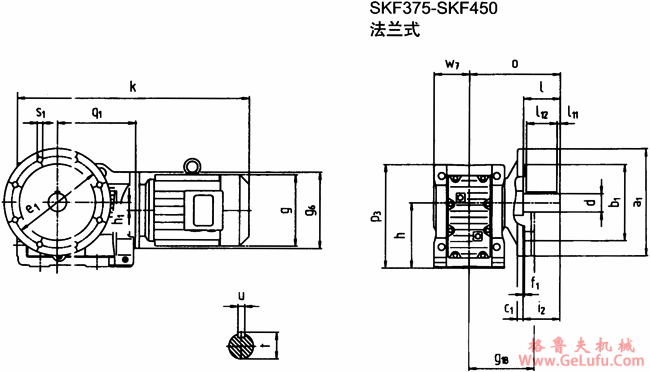 SKF375-SKF450法兰式斜齿轮―蜗旋伞齿轮减速电机外形及安装尺寸(图2)