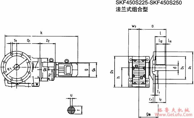 SKF450S225-SKF450S250法兰式组合型斜齿轮―蜗旋伞齿轮减速电机外形及安装尺寸(图2) SKF450S225-SKF450S250法兰式组合型斜齿轮―蜗旋伞齿轮减速电机外形及安装尺寸(图2)