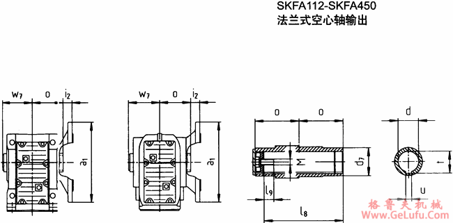 SKFA112-SKFA450法兰式空心轴输出斜齿轮―蜗旋伞齿轮减速电机外形及安装尺寸(图2) SKFA112-SKFA450法兰式空心轴输出斜齿轮―蜗旋伞齿轮减速电机外形及安装尺寸(图2)