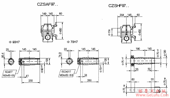 CZSF97..型斜齿轮蜗杆减速机的安装尺寸(图3)