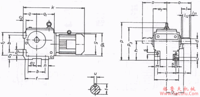 SWD100-SWD180底脚式,实心轴输出斜齿轮―蜗轮蜗杆减速电机外形及安装尺寸(图2)