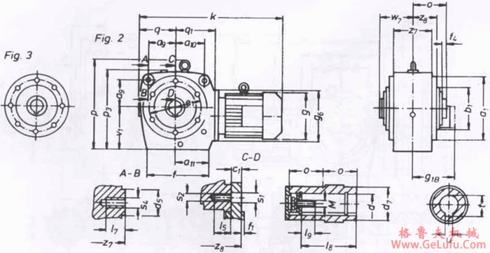 SWA225轴装式，空心轴输出斜齿轮―蜗轮蜗杆减速电机外形及安装尺寸(图2)
