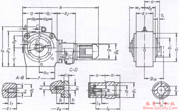 SWA140S90-SWA180S90轴装式，空心轴输出组合型斜齿轮―蜗轮蜗杆减速电机外形及安装尺寸(图2)