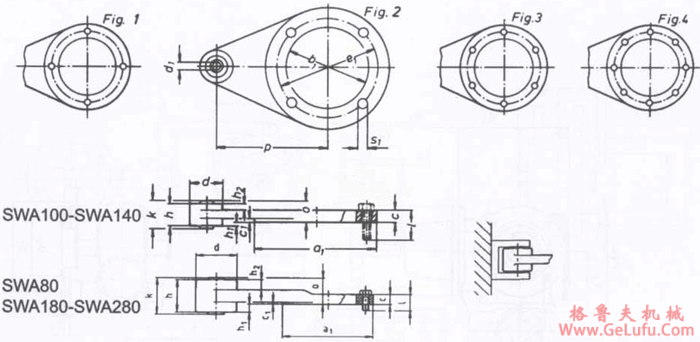 SWA80T-SWA280T轴装式，固定用扭力臂T斜齿轮―蜗轮蜗杆减速电机外形及安装尺寸(图2)
