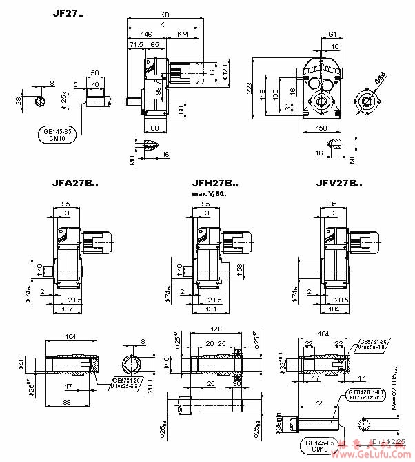 JF系列减速机外形安装尺寸(JF27、JFA27B、JFH27B、JFV27B、JFF27、JFAF27B、JFHF27B、JFVF27B、JF..27/G、JFA27、JFH27、JFV27、JFAZ27、JFHZ27、JFVZ27)(GB10095-88)(图2)