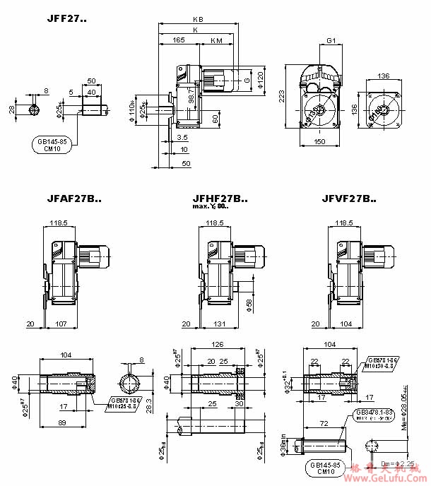 JF系列减速机外形安装尺寸(JF27、JFA27B、JFH27B、JFV27B、JFF27、JFAF27B、JFHF27B、JFVF27B、JF..27/G、JFA27、JFH27、JFV27、JFAZ27、JFHZ27、JFVZ27)(GB10095-88)(图3)