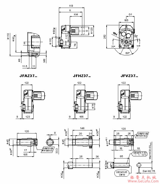JF系列减速机外形安装尺寸(JF37、JFA37B、JFH37B、JFV37B、JFF37、JFAF37B、JFHF37B、JFVF37B、JF..37/G、JFA37、JFH37、JFV37、JFAZ37、JFHZ37、JHVZ37)(GB10095-88)(图5)