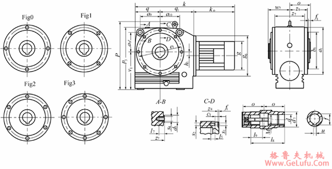 WF142、WF152、WF162、WF172、WF182、WF192法兰安装斜齿轮蜗轮蜗杆减速机安装尺寸(图2)