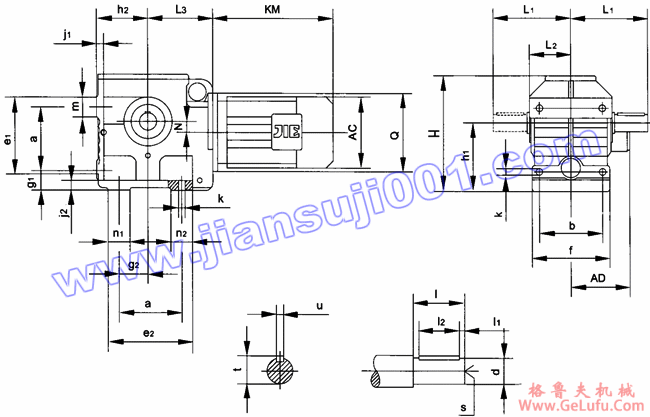 JRTS斜齿轮――蜗轮蜗杆减速电机安装尺寸(JRTS47..~JRTS97..)(图2) JRTS斜齿轮――蜗轮蜗杆减速电机安装尺寸(JRTS47..~JRTS97..)(图2)