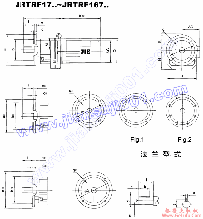 JRTR斜齿轮减速电机安装尺寸(JRTRF17..～JRTRF167..)(图2)