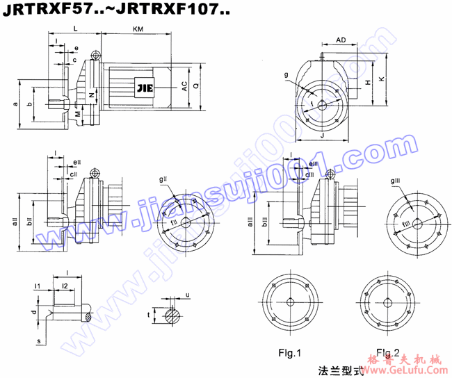 JRTR斜齿轮减速电机安装尺寸(JRTRXF57..～JRTRXF107..)(图2)