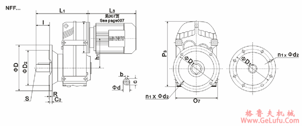 NFF37、NFF47、NFF57、NFF67、NFF77、NFF87、NFF97、NFF107、NFF127、NFF157、系列平行轴斜齿轮减速机安装尺寸(图2)