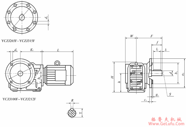 YCZJ100F、YCZJ112F、YCZJ140F、YCZJ180F、YCZJ212F、YCZJ265F、YCZJ315F、YCZJ375F、YCZJ450F系列斜齿轮－螺旋锥齿轮减速三相异步电动机外形及安装尺寸(图2)