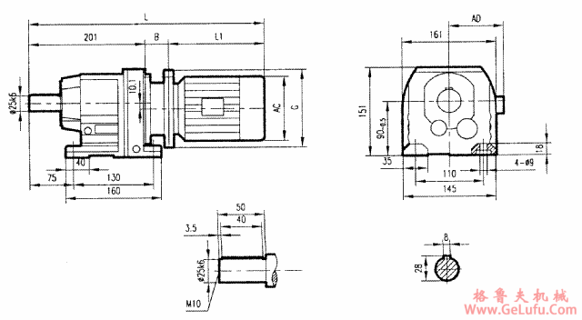 GR37系列斜齿轮减速电机安装结构尺寸(图2)