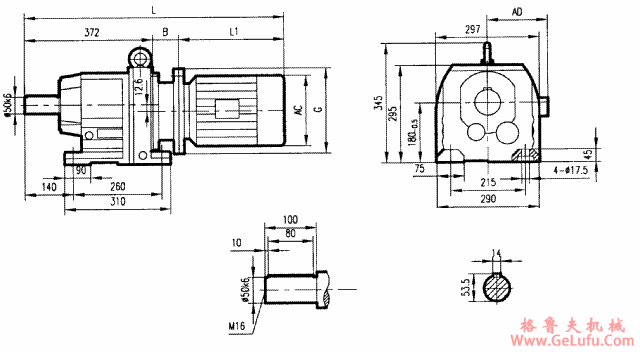 GR87系列斜齿轮减速电机安装结构尺寸(图2)