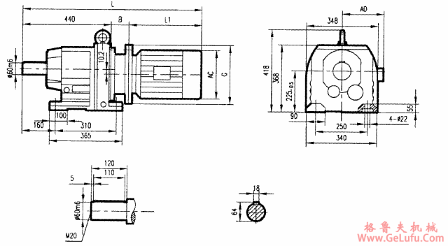 GR97系列斜齿轮减速电机安装结构尺寸(图2)