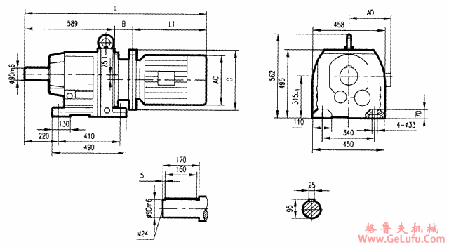 GR137系列斜齿轮减速电机安装结构尺寸(图2)