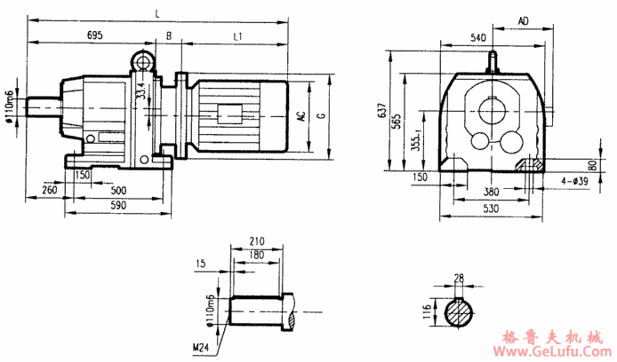 GR147系列斜齿轮减速电机安装结构尺寸(图2)