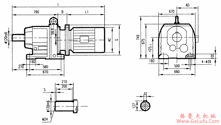 GR167系列斜齿轮减速电机安装结构尺寸(图2)