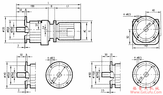 GRF27系列斜齿轮减速电机安装结构尺寸(图2)