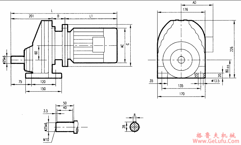 GRX67系列斜齿轮减速电机安装结构尺寸(图2)